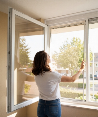 inzethor wordt in raam gezet